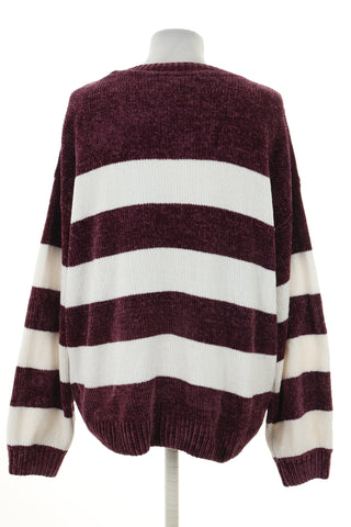 Sweter bordowo biały