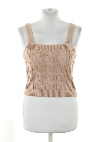 Top aus beigem Strickstoff