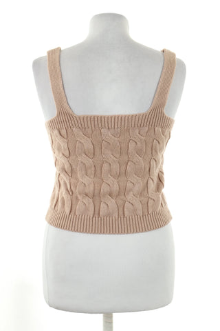 Top aus beigem Strickstoff