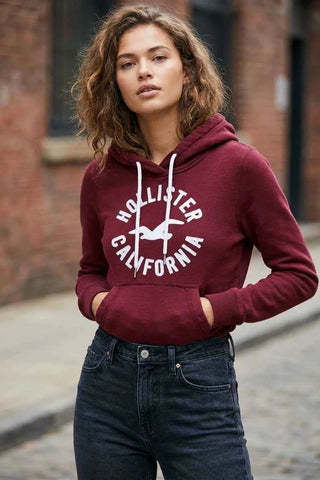 Bordowa Bluza Damska z Kapturem Hollister