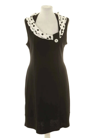 Women's Black Sleeveless Dress with Polka Dot Cowl Neck