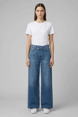 Damskie Jeansy Wide-Leg z Asymetrycznym Zapięciem