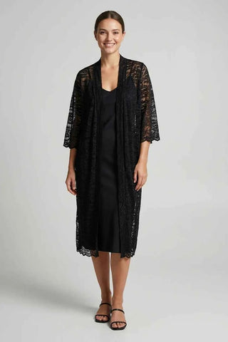 Narzutka koronkowa boho w kwiaty - Czarna