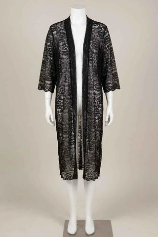 Narzutka koronkowa boho w kwiaty - Czarna