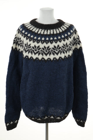 Sweter granatowy wzorek wełna