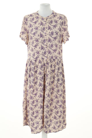 Sukienka beżowa fioletowy wzorek