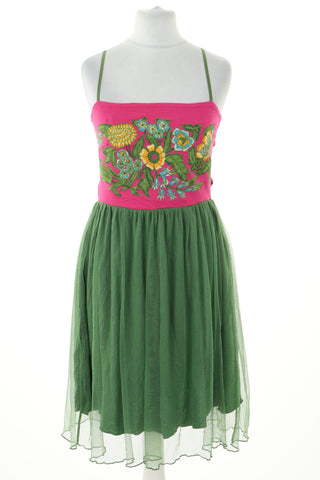 Sukienka zielono-różowa wzorek