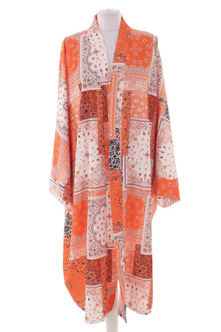 Damskie Kimono Boho w Pomarańczowy Wzór Paisley