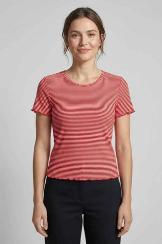 T-shirt dopasowany w paski - Czerwono-biały