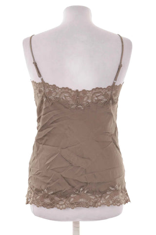 Brązowy Top na Ramiączkach z Elegancką Koronką  100% jedwab